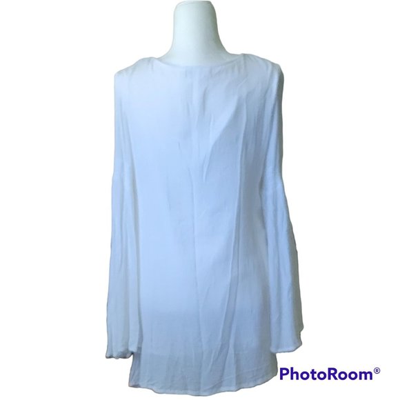 Joan Vass Embroidered Boho Bell Sleeve Tunic Oversized Longline Flowy Gauzy - Picture 5 of 11